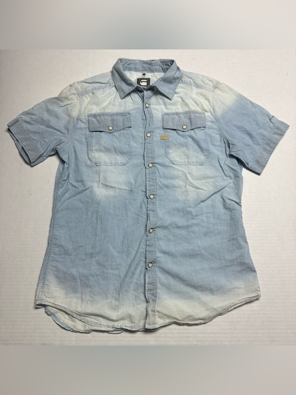 G Star Raw Men's Slim Lightweight Snap Button Denim Shirt in Blue Size: Large